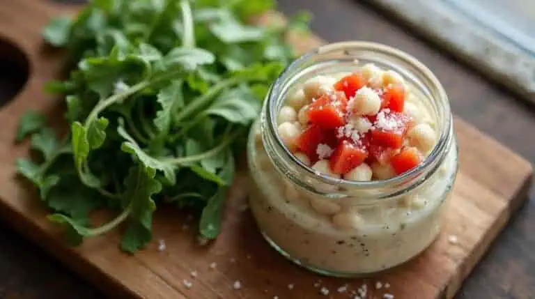 Pasztet z białej fasoli z salsą pomidorową, parmezanem i chrupiącą sałatą
