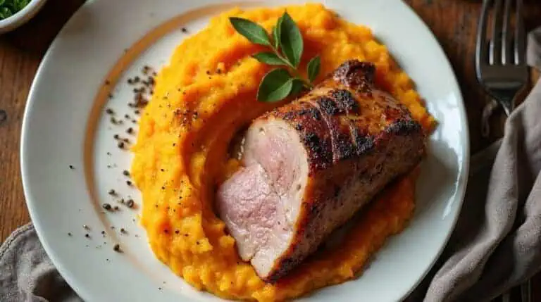 Pieczony schab z kością z puree dyniowym (klasyczny obiad fit)